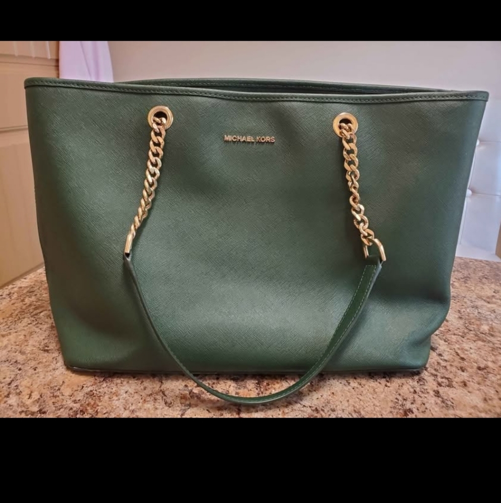 Michael Kors Emerald Green Tote with Gold Chains